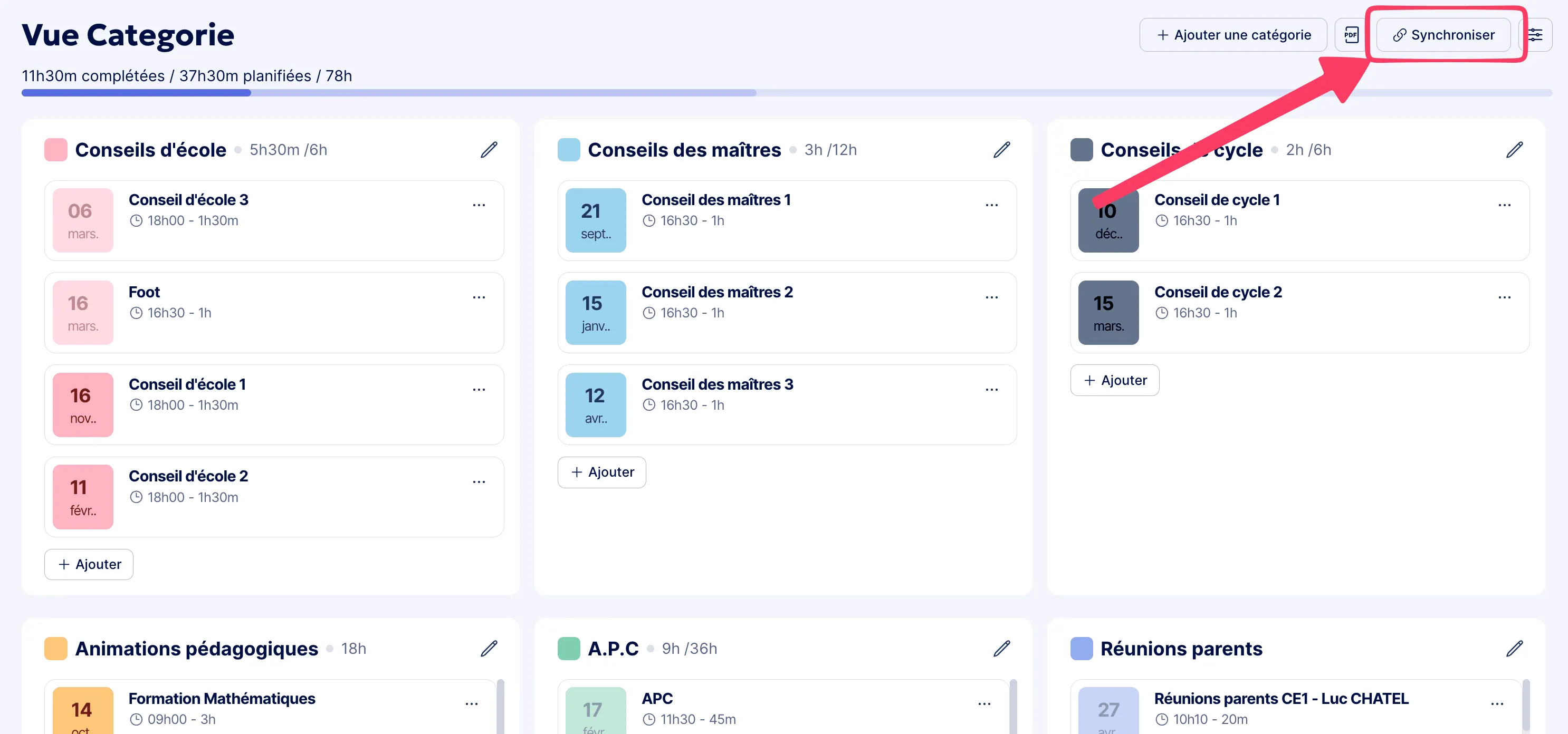 Synchronisation du planner
