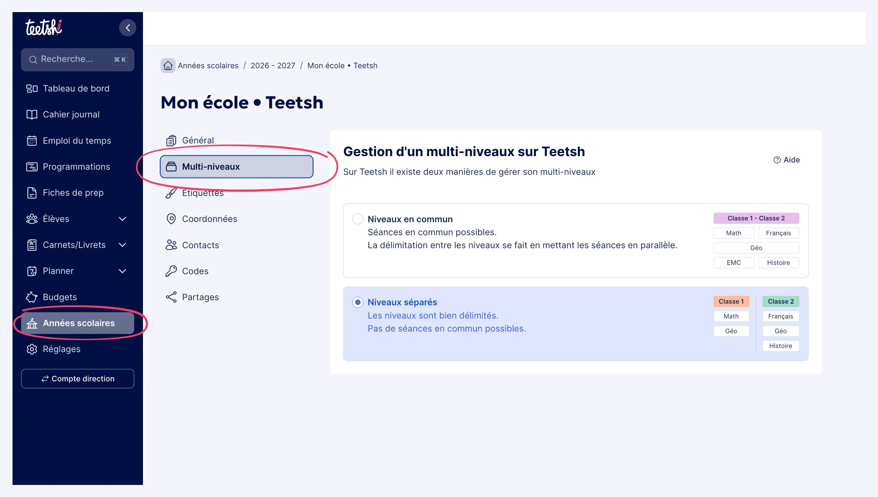 Multiniveau : Changer de configuration