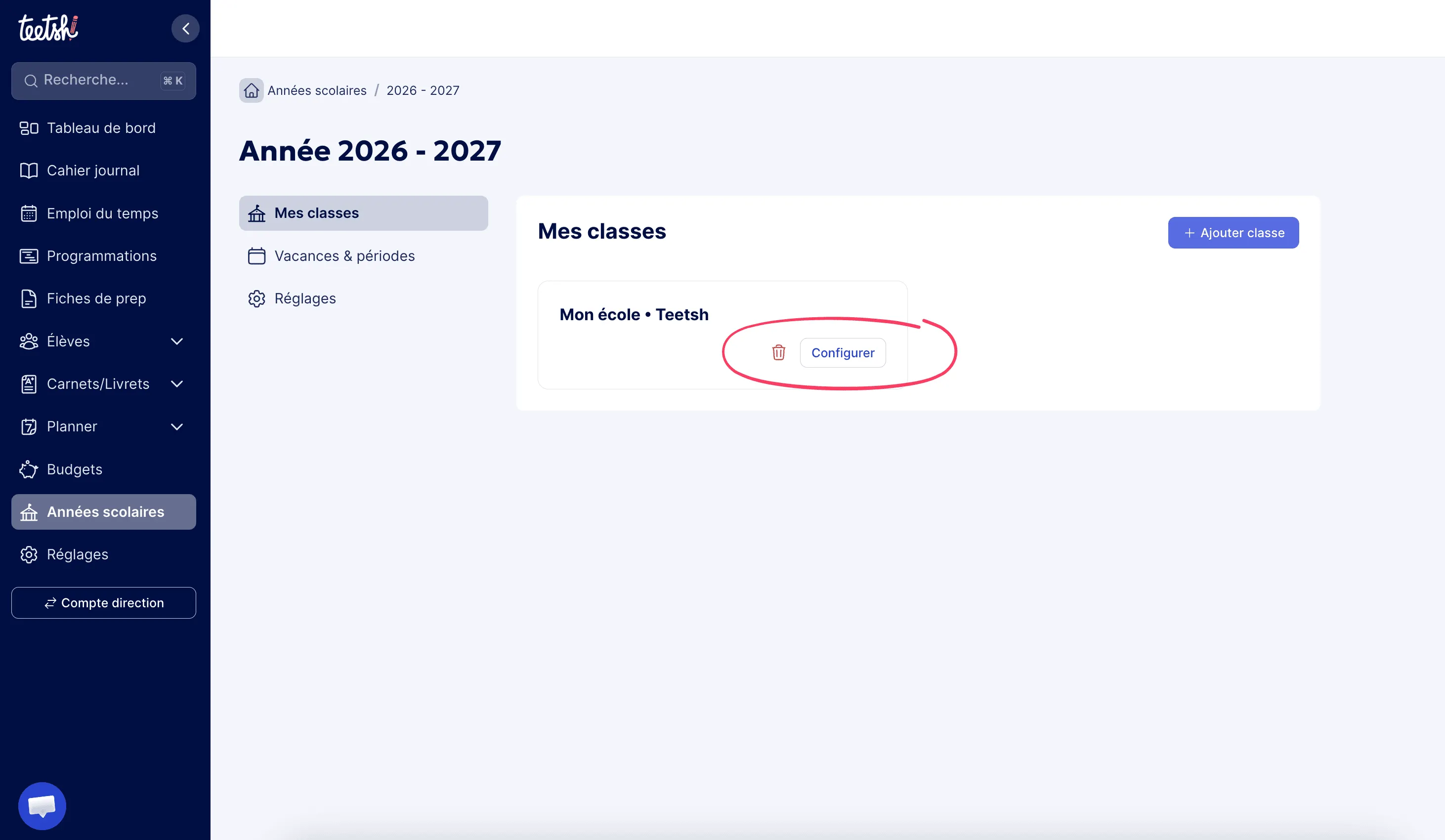 Cliquer sur Configurer