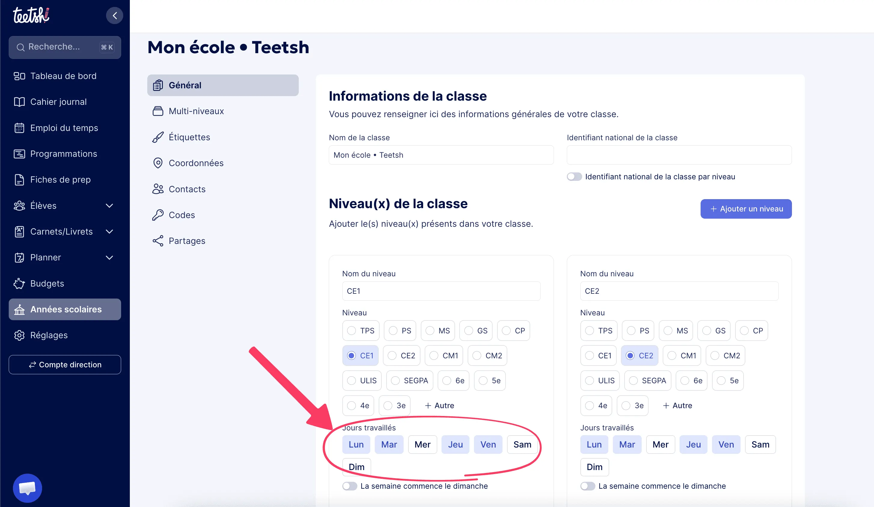 Sélectionner les jours travaillés