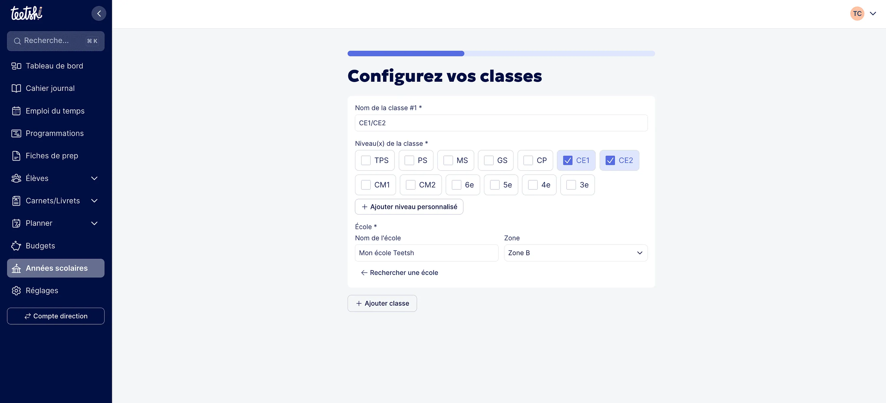 Configuration situation de classe "plusieurs classes"