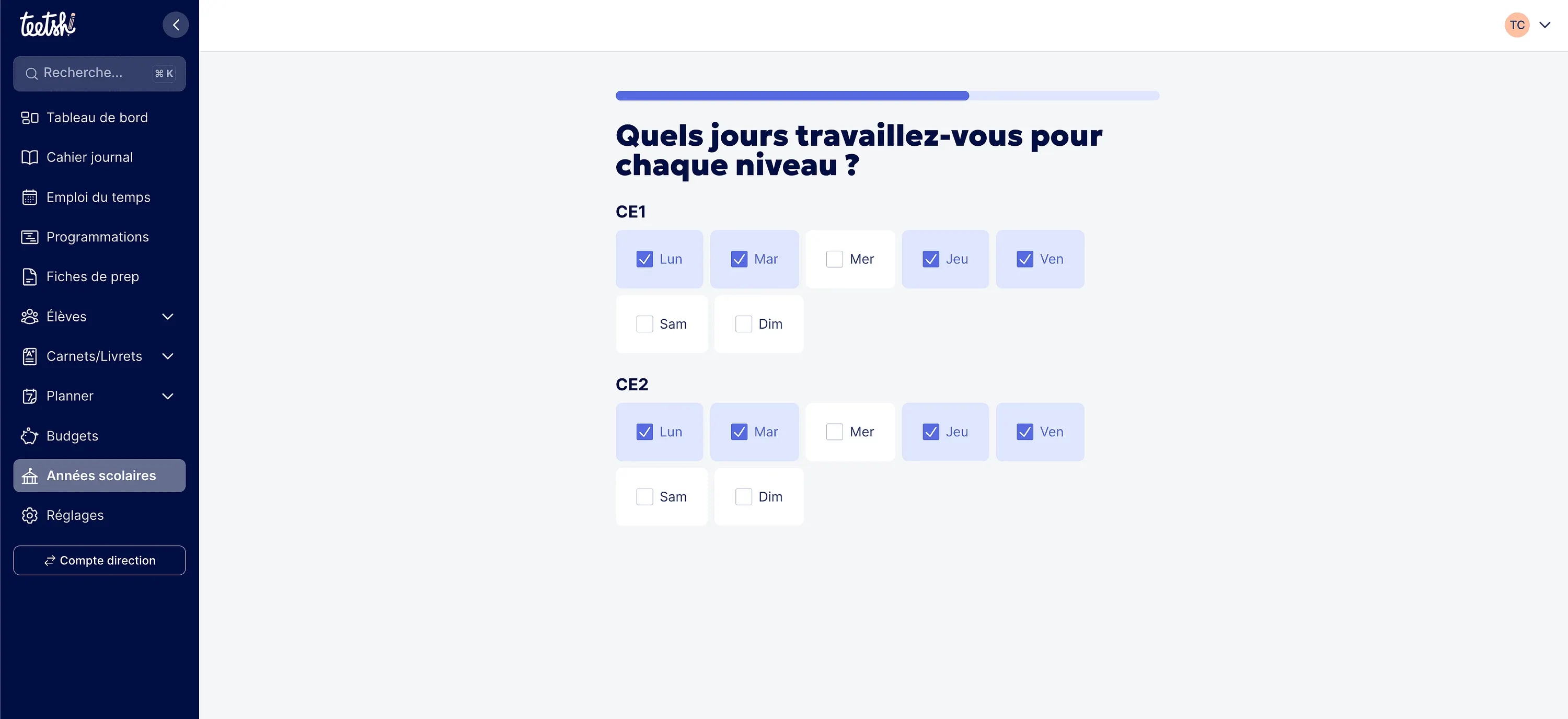 Sélectionner les jours travaillés