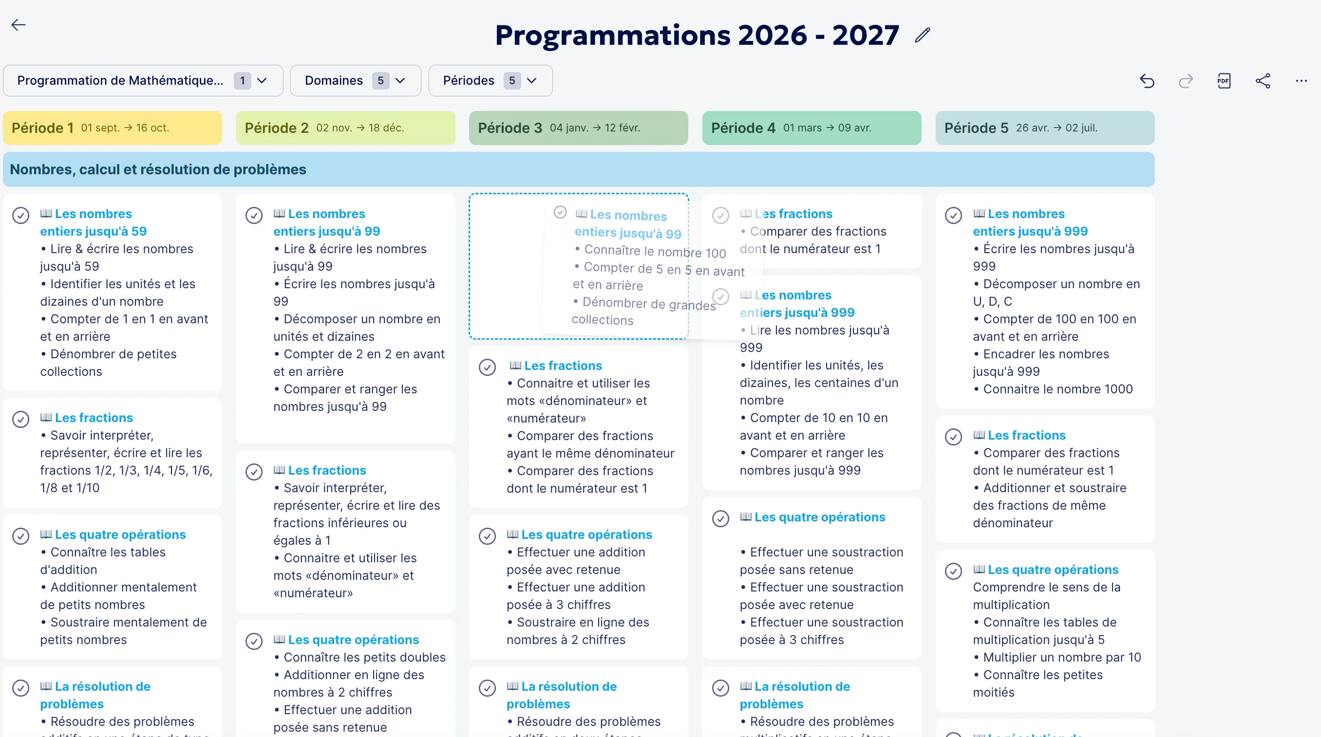 Glisser-déposer d'un élément de programmation