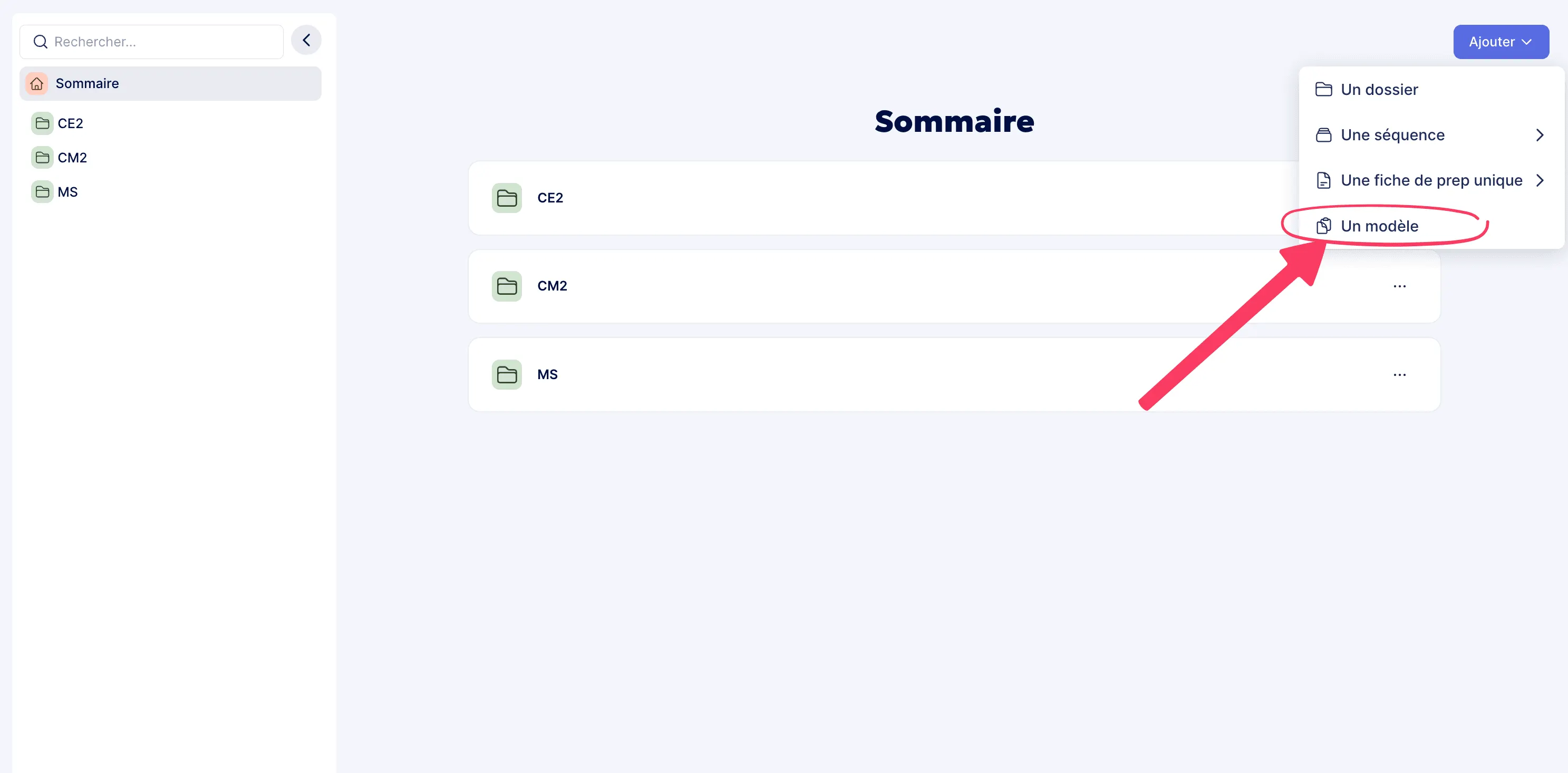 Ajouter un modèle de fiche de prep