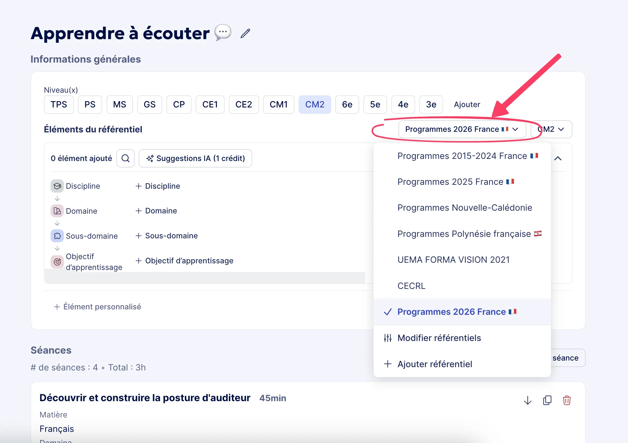 Sélectionner les programmes officiels