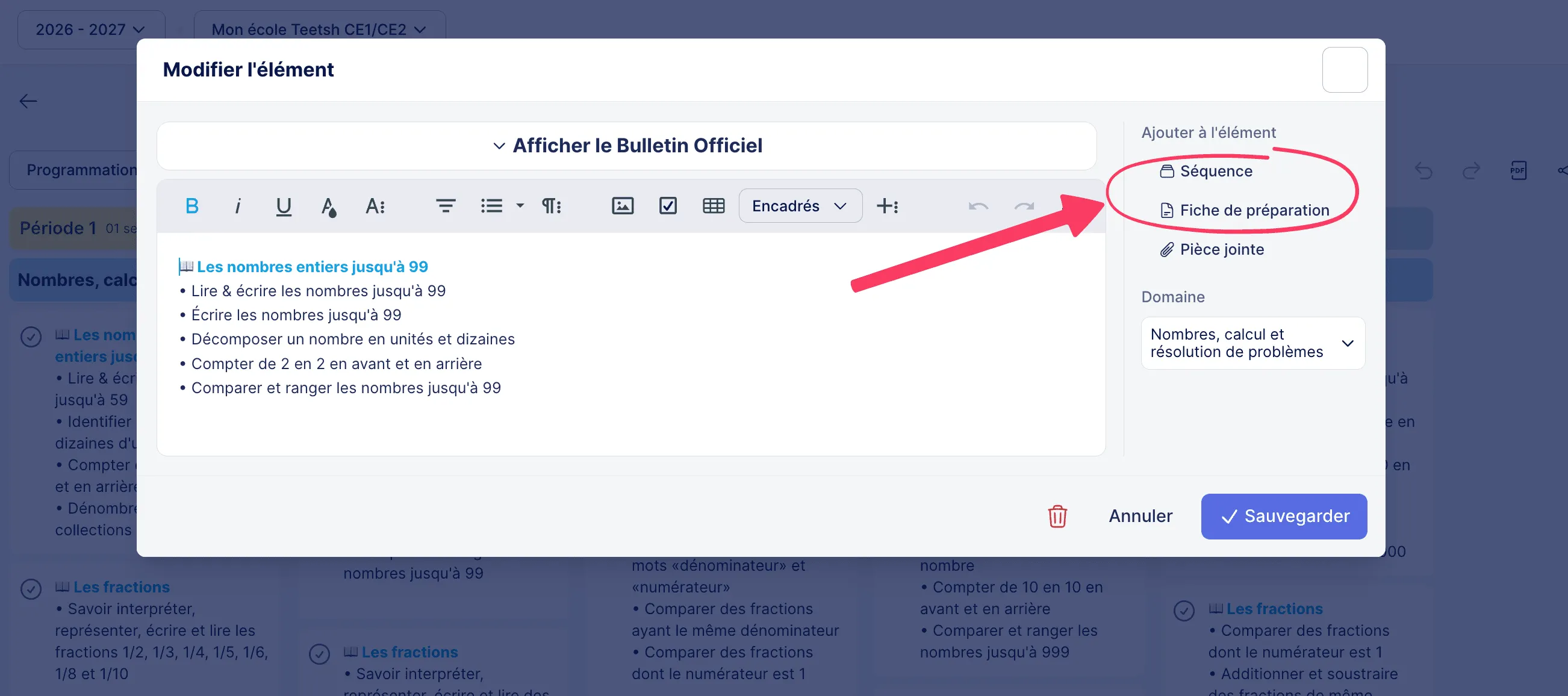 Associer une fiche de préparation à une programmation