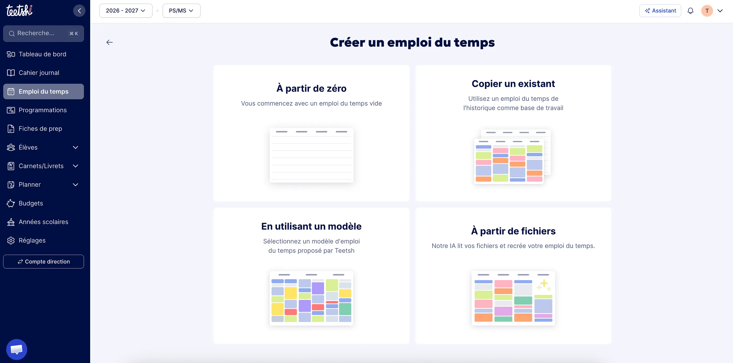Créer un nouvel emploi du temps