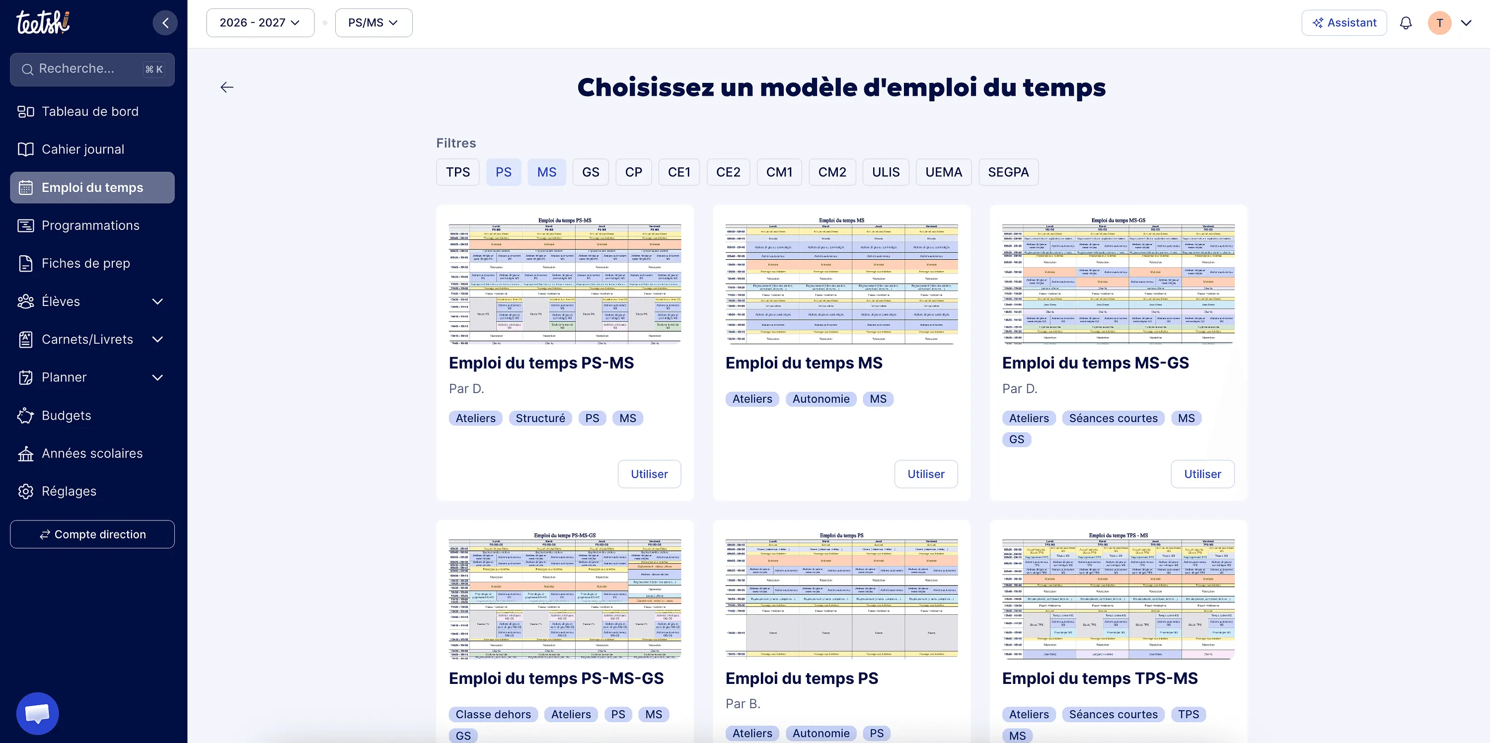 Choisir un modèle d'emploi du temps