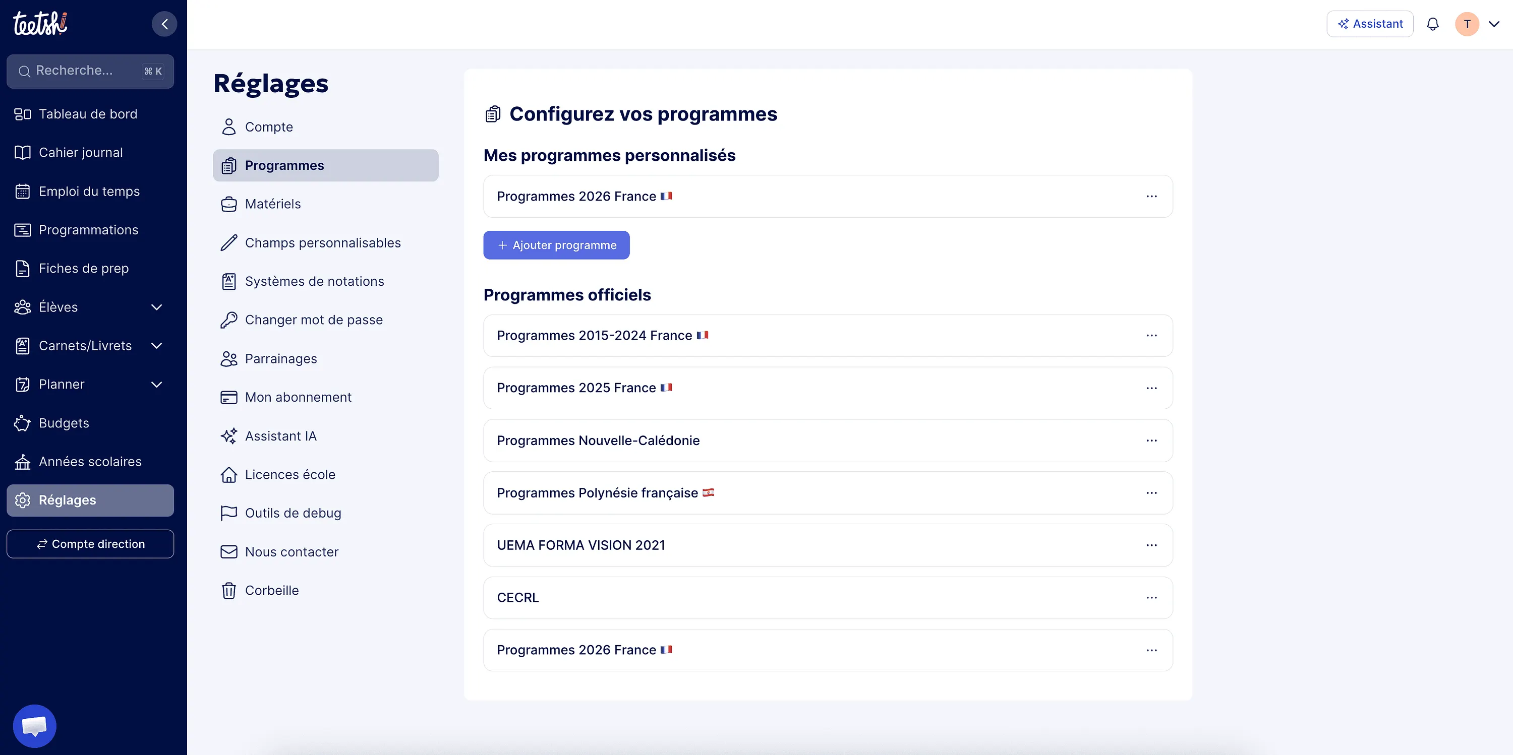 Programmes 2026 préintégrés