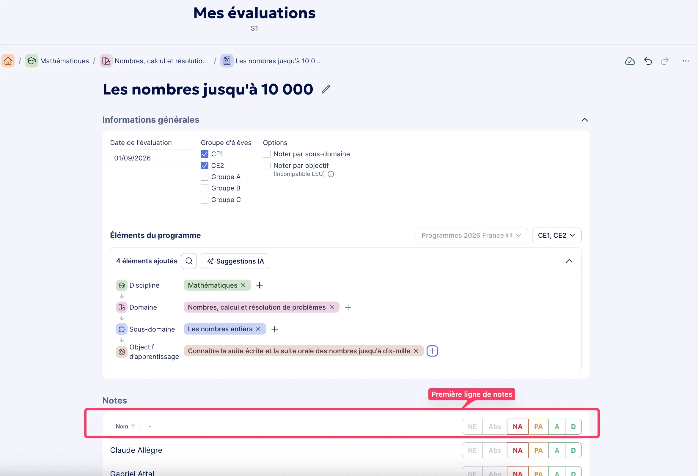 Exemple d'évaluation