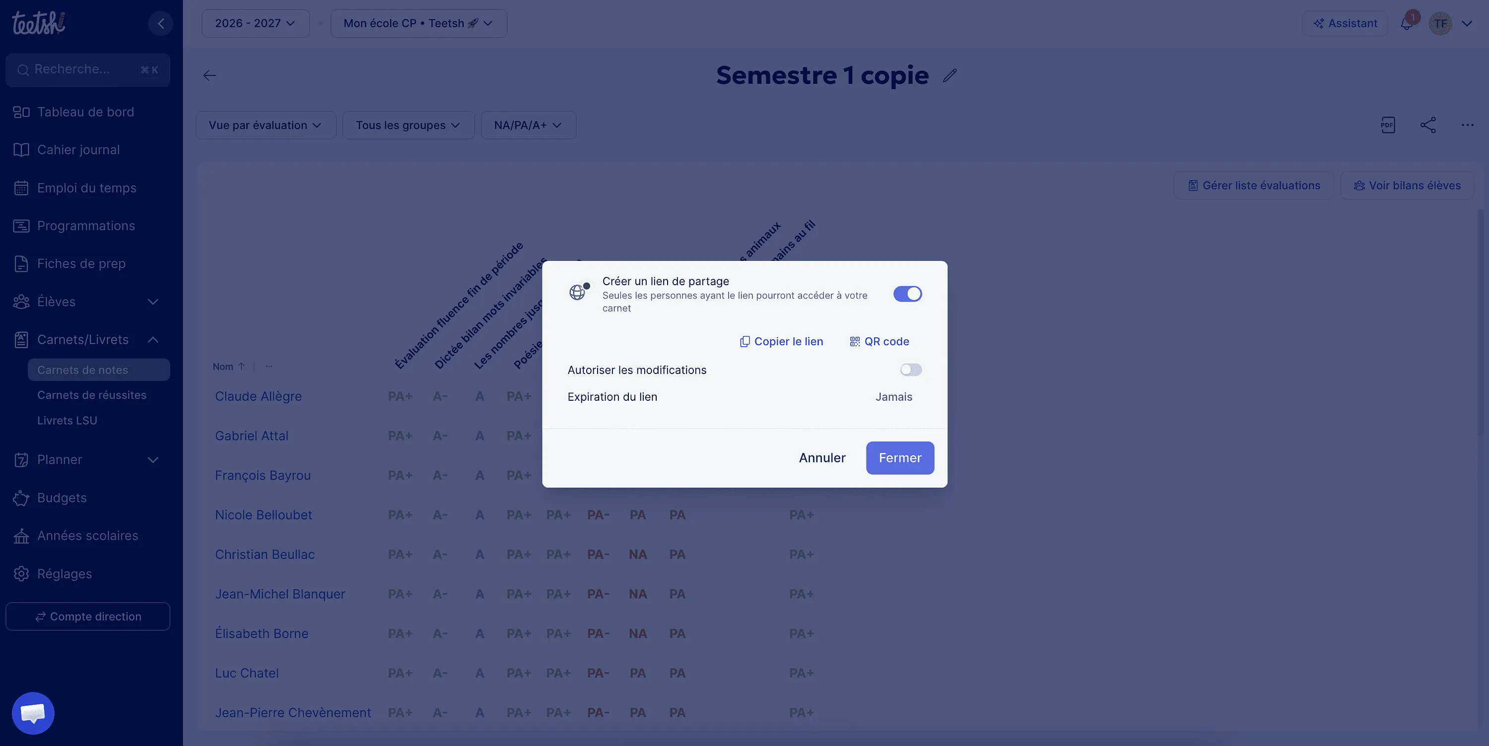 Partager un carnet de notes