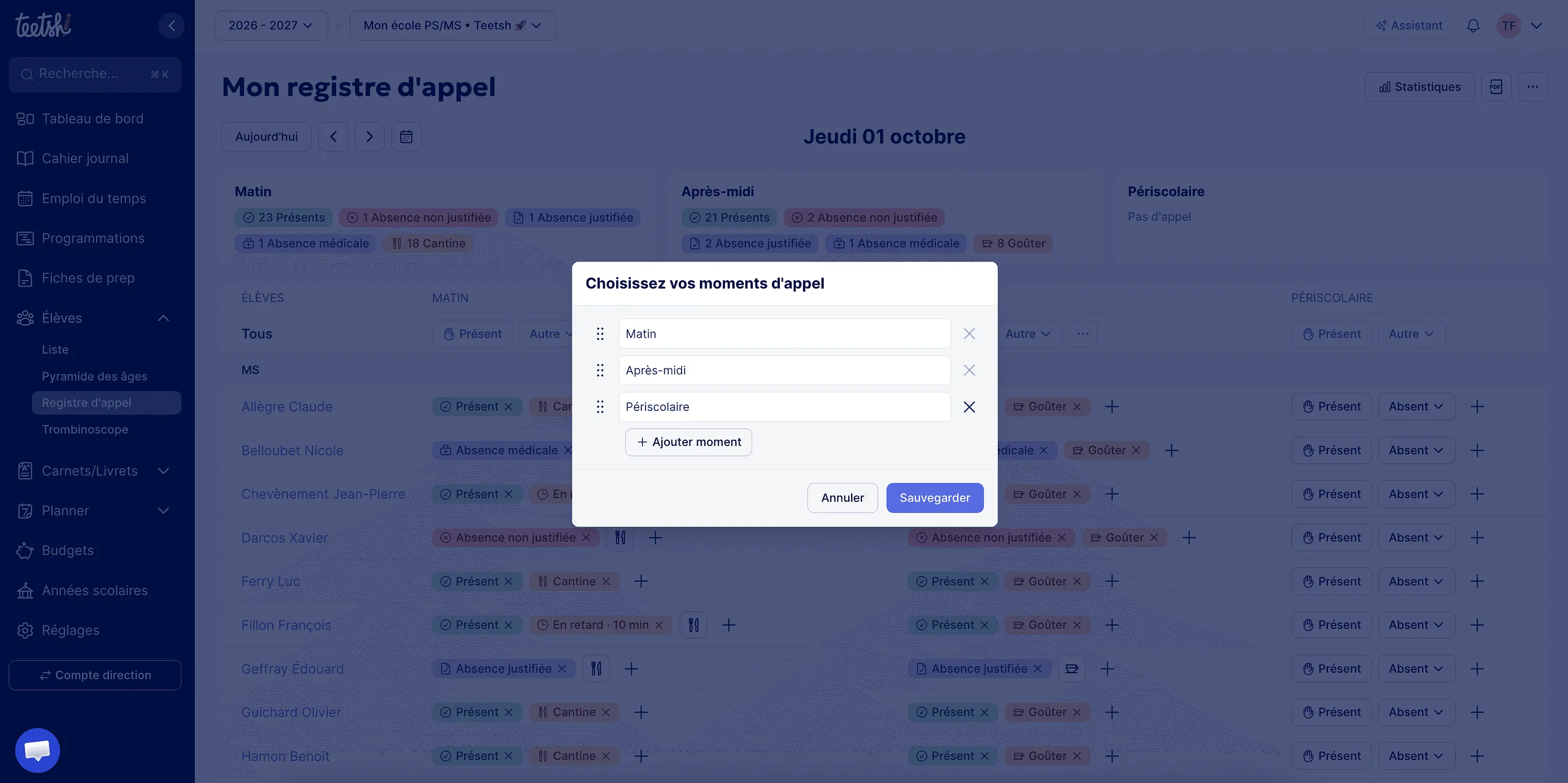 Personnaliser les moments d'appel