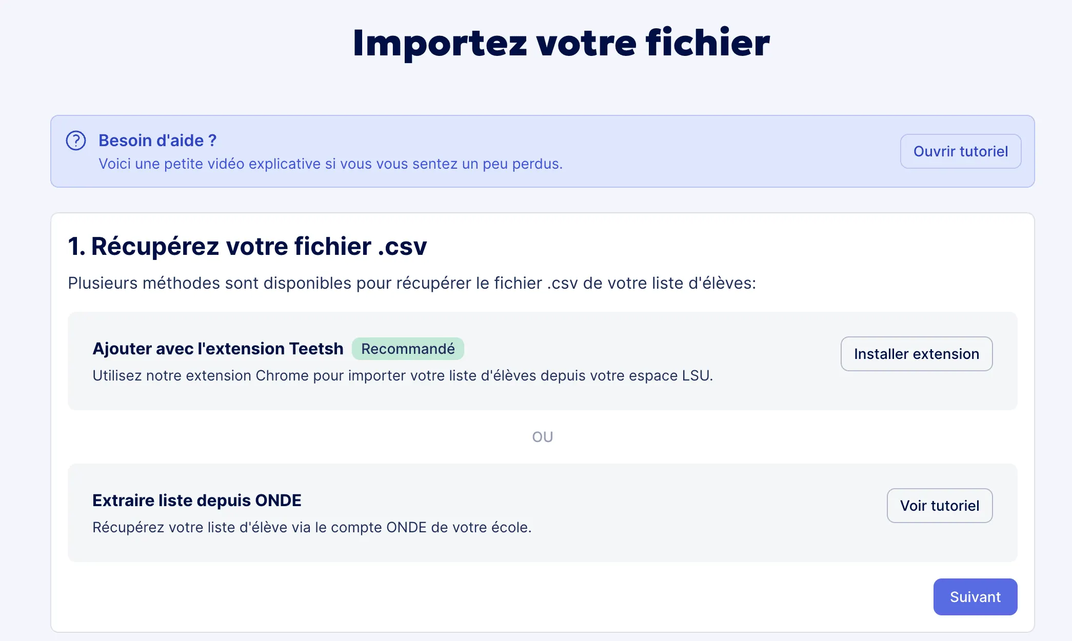 Aperçu des options pour récupérer la liste d'élèves en CSV