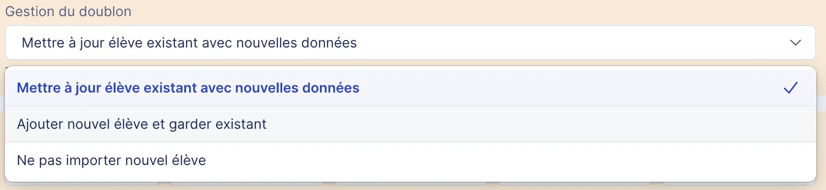 Aperçu des options de gestions du doublon