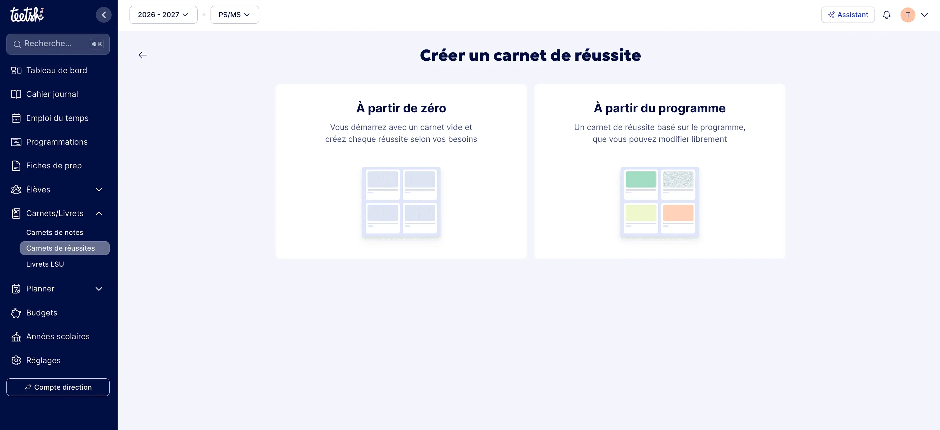 Création du carnet de réussites