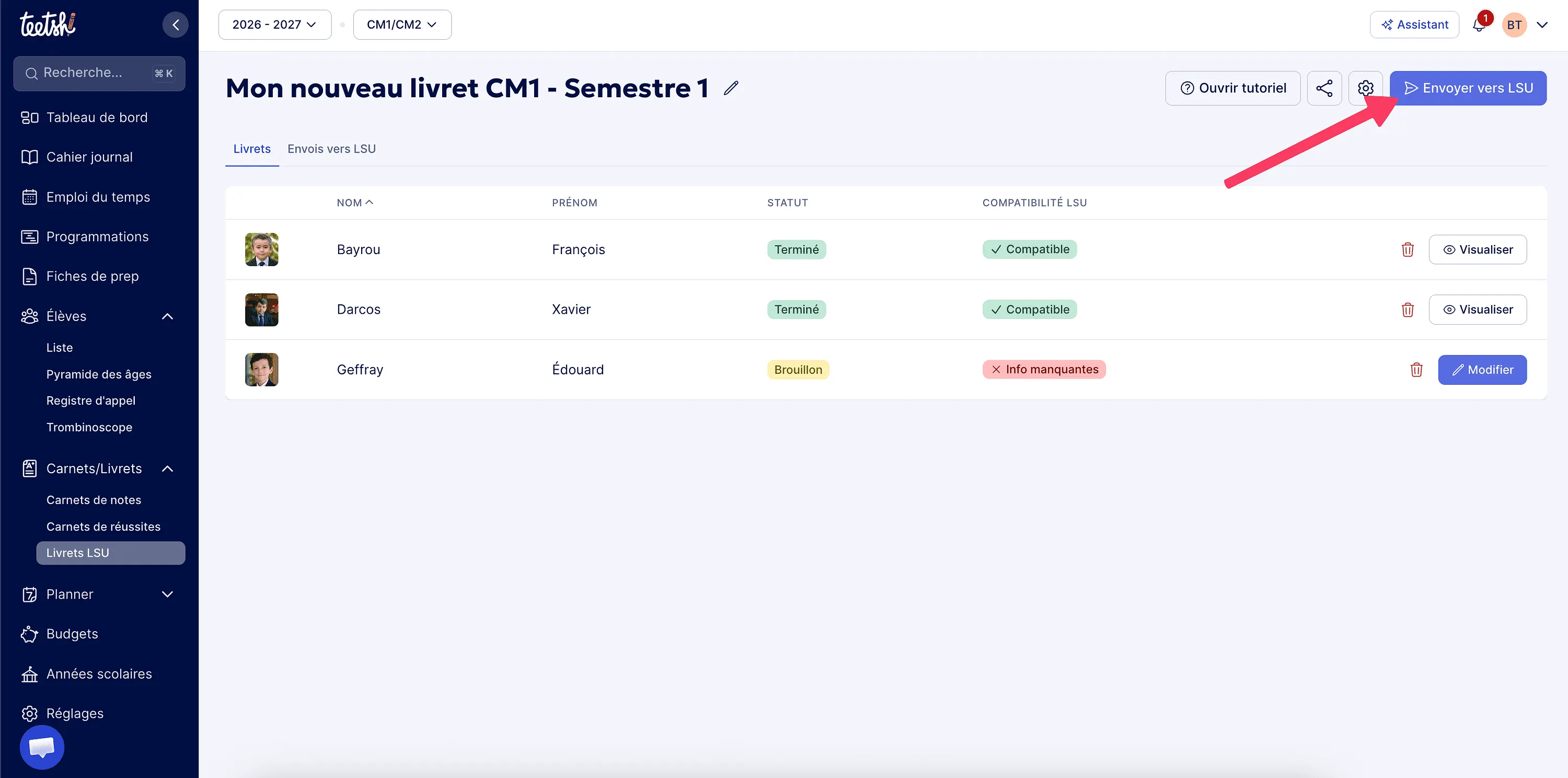 Envoyer les livrets vers le LSU