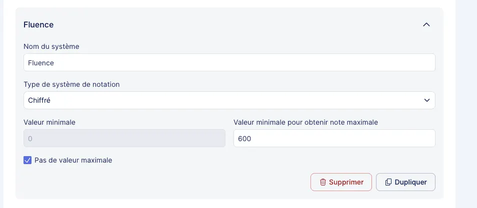 Exemple notation fluence