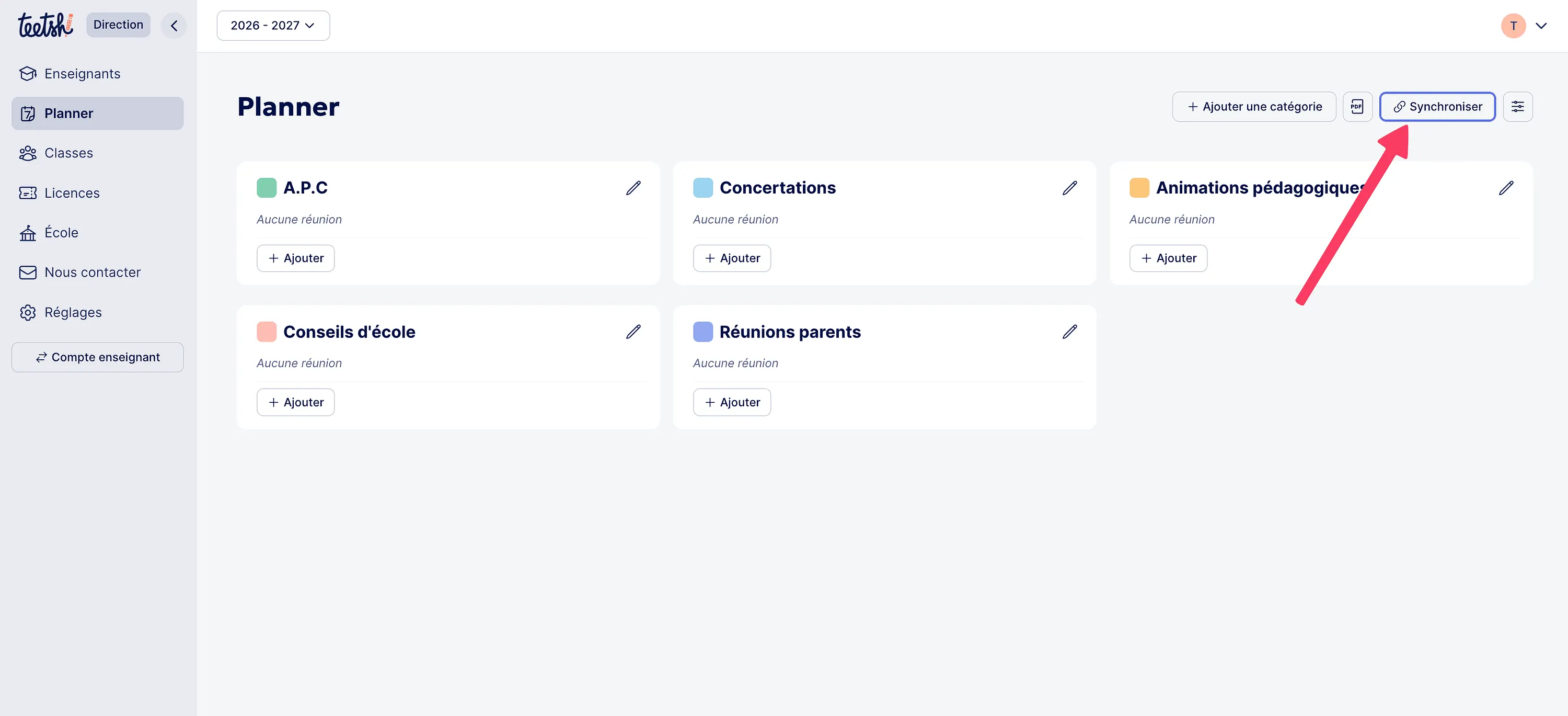 Aperçu - Synchroniser planner direction avec agenda externe - Teetsh