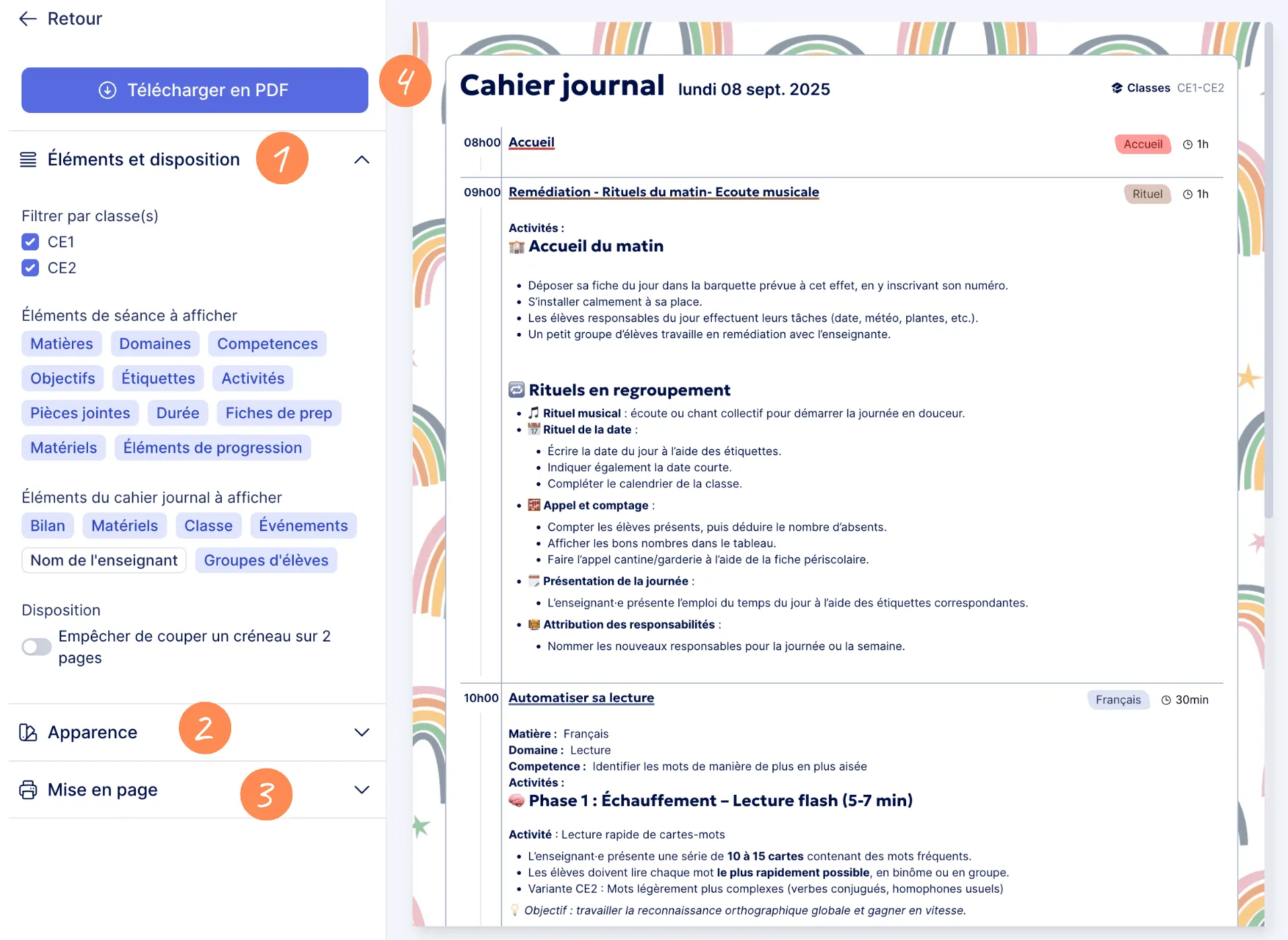 Aperçu des options de configuration du PDF