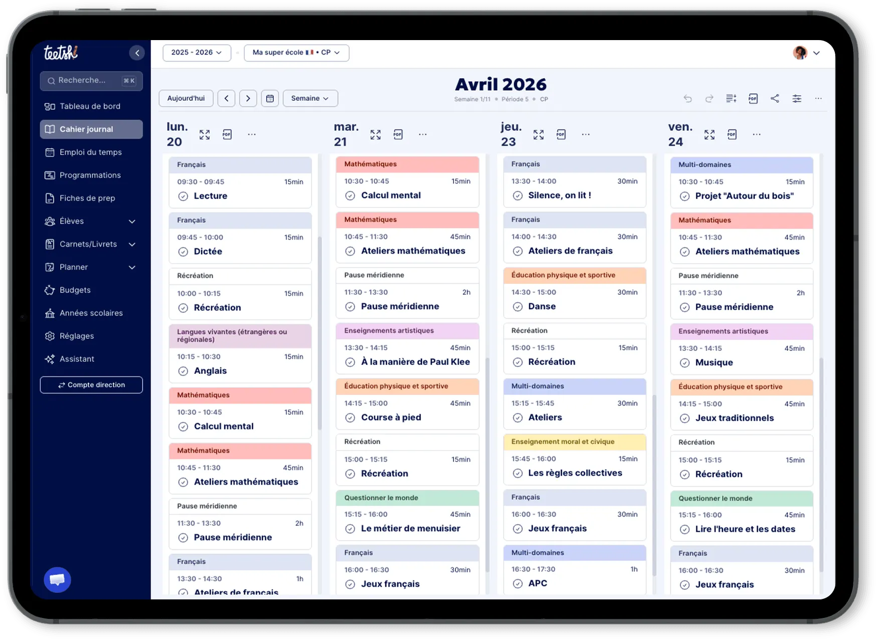 Aperçu Teetsh App Cahier journal FR