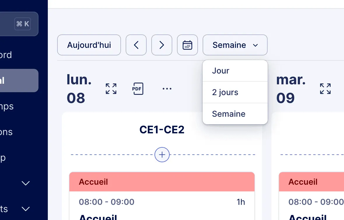 Sélection de la vue cahier journal