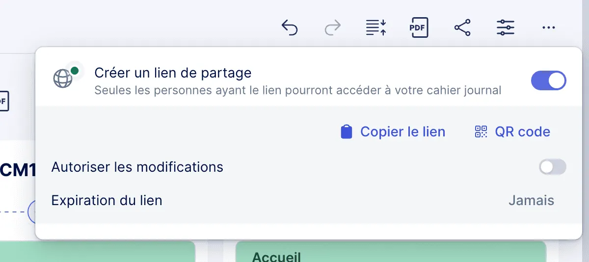 Aperçu du partage du cahier journal