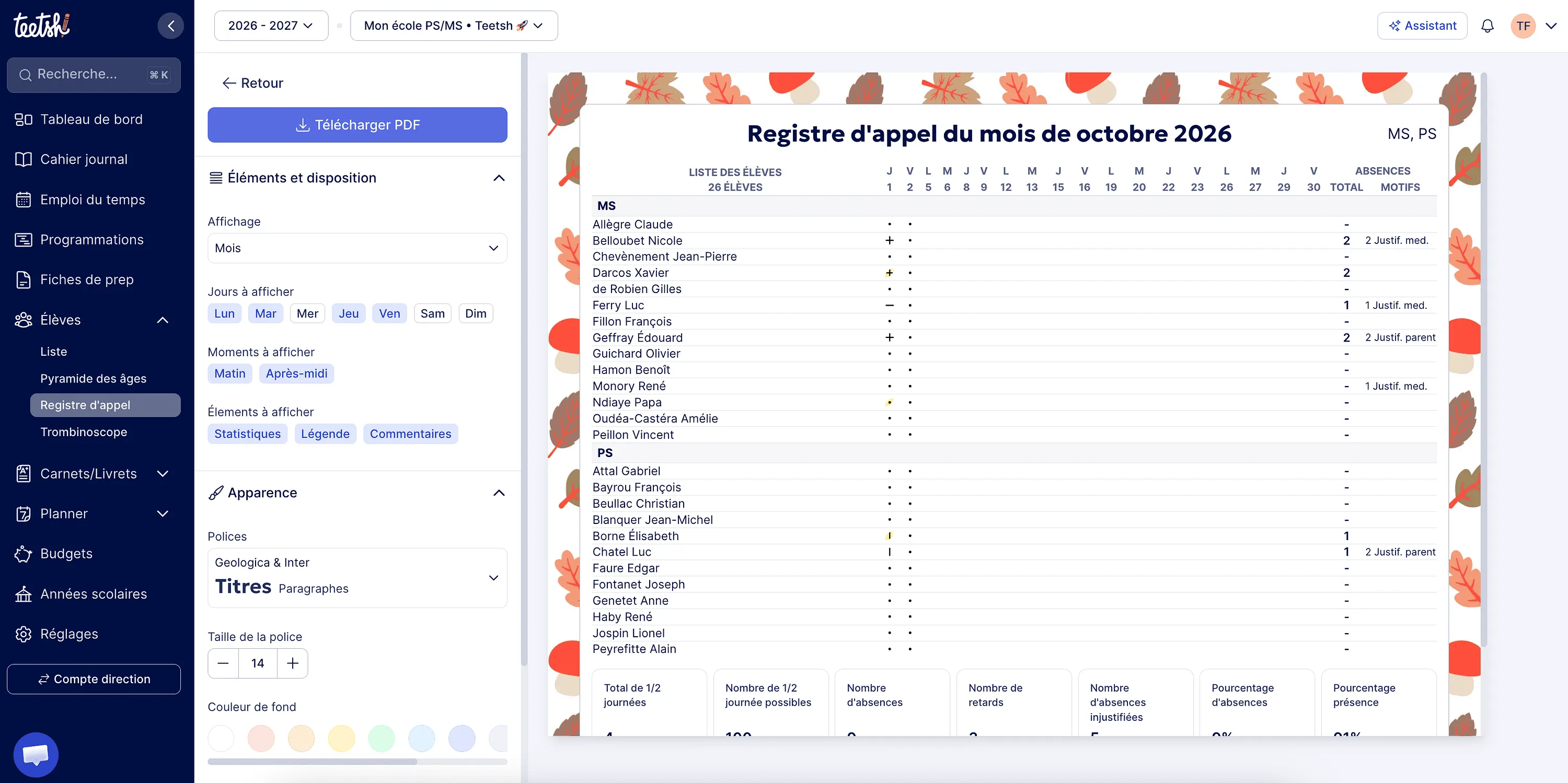 Télécharger registre d'appel
