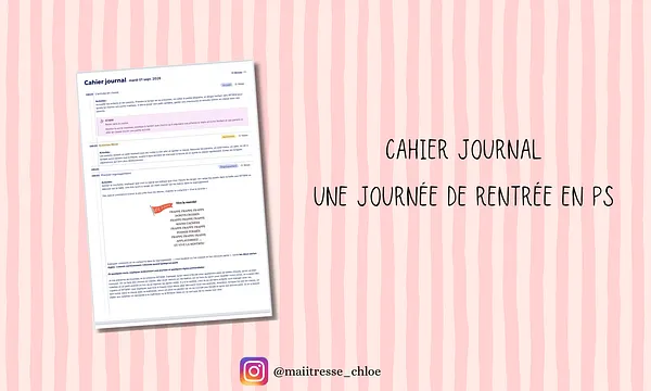 Cahier journal rentrée PS maiitresseChloe