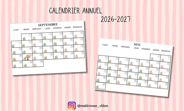 Calendrier annuel 2026 2027 Maiitresse Chloe