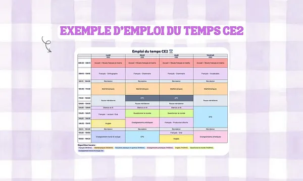 Emploi du temps CE2 Maitresse Alizé